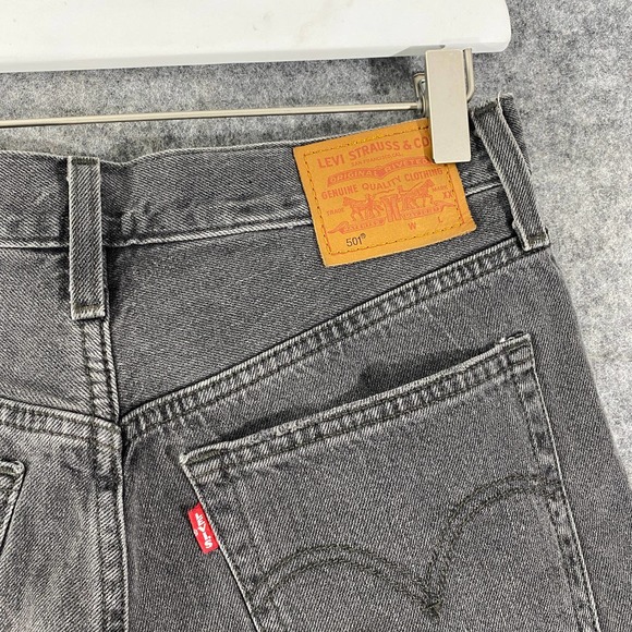Levis 501 Denim Shorts 27 Charcoal Gray High Rise Jean Cutoff Eat Your Words - Picture 7 of 16